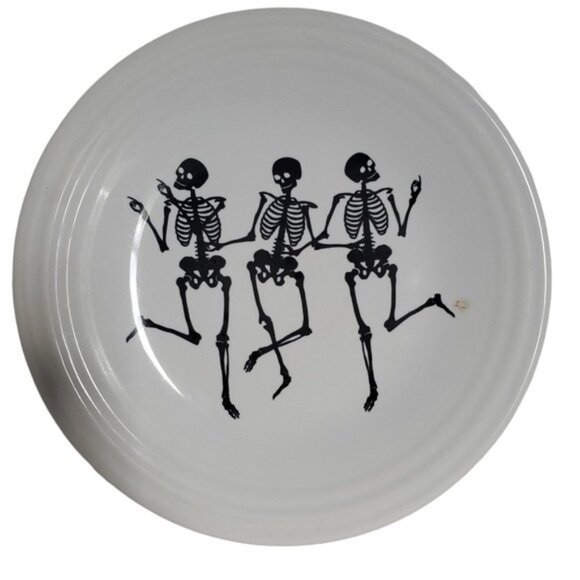 Fiestaware Fiesta Trio Skeletons Ceramic 9" Luncheon Plate Classic Rim White - Picture 16 of 16